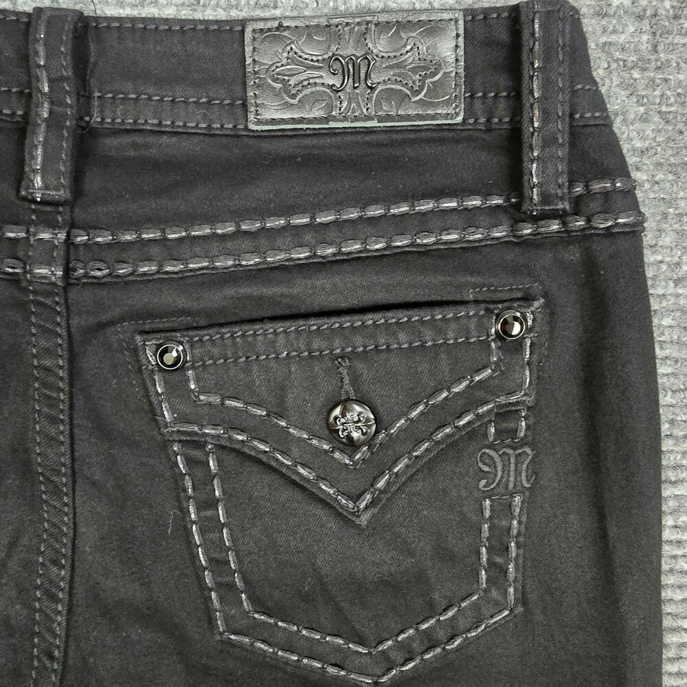 Miss Me Womens Jeans 30 Tall Black Mid Rise Bootcut Flap Pocket Stretch - Picture 6 of 9